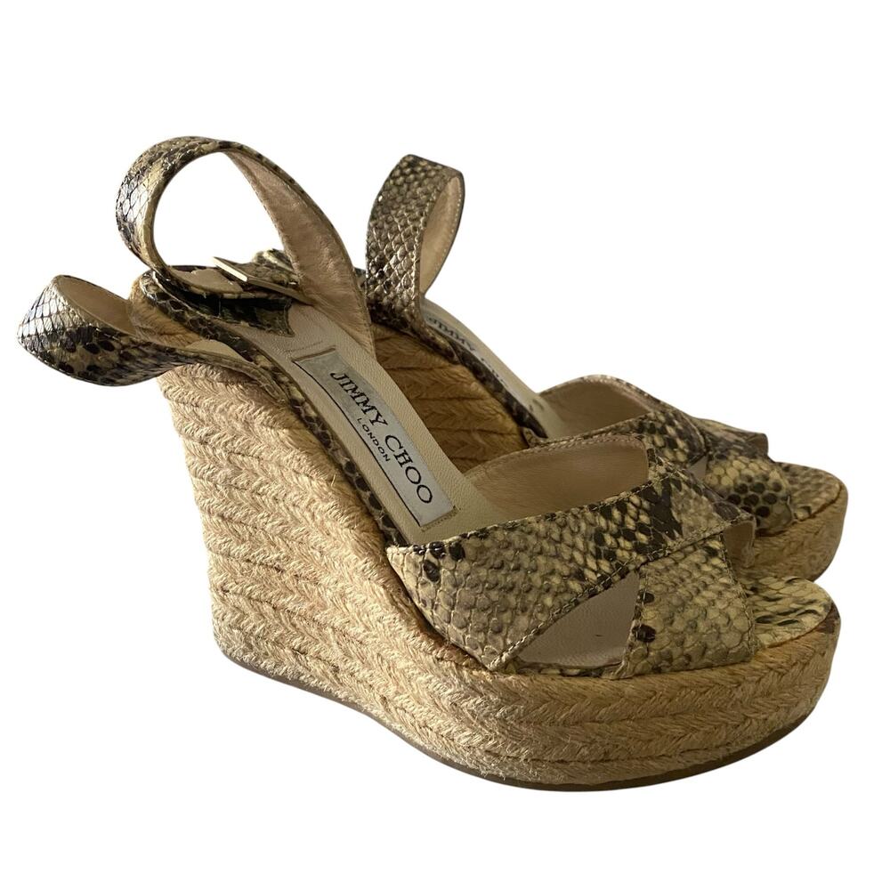 Jimmy Choo Size 35/ US 5 Python Espadrille Wedge Sandals Leather Animal Print